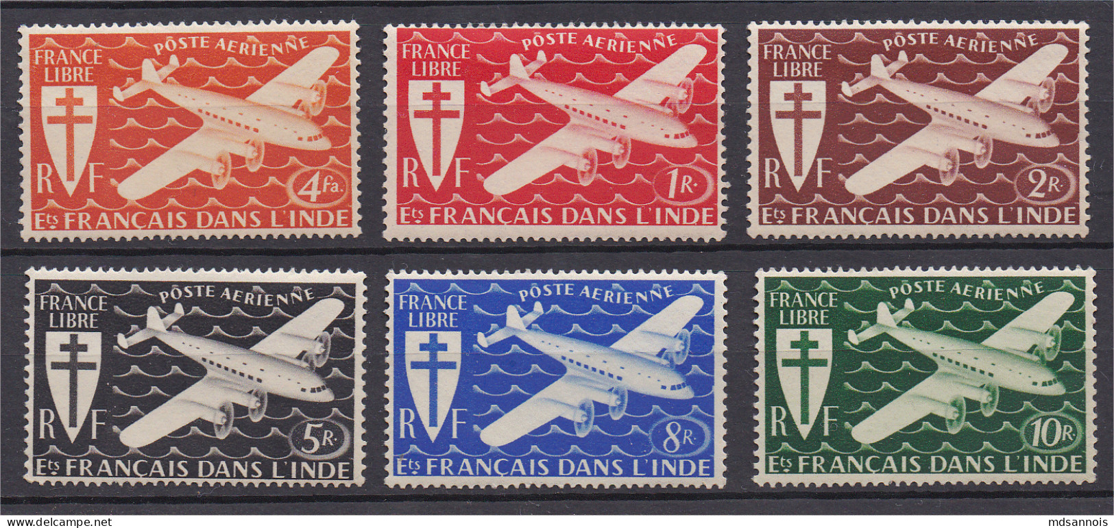 Etablissement Français Dans L'Inde La Série De 6 Timbres De 1942 N° 1 à 6 Poste Aérienne Neufs ** - Unused Stamps