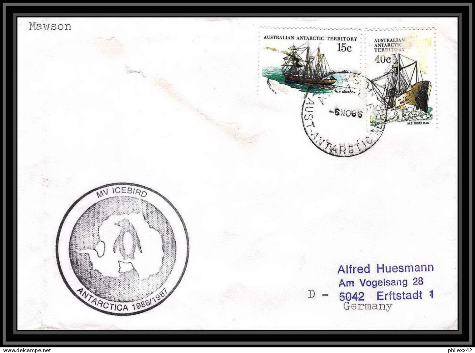 0778 AAT 1986 Lettre (cover) Australian Antarctic Territory (australie) MV ICEBIRD MAWSON - Cartas & Documentos