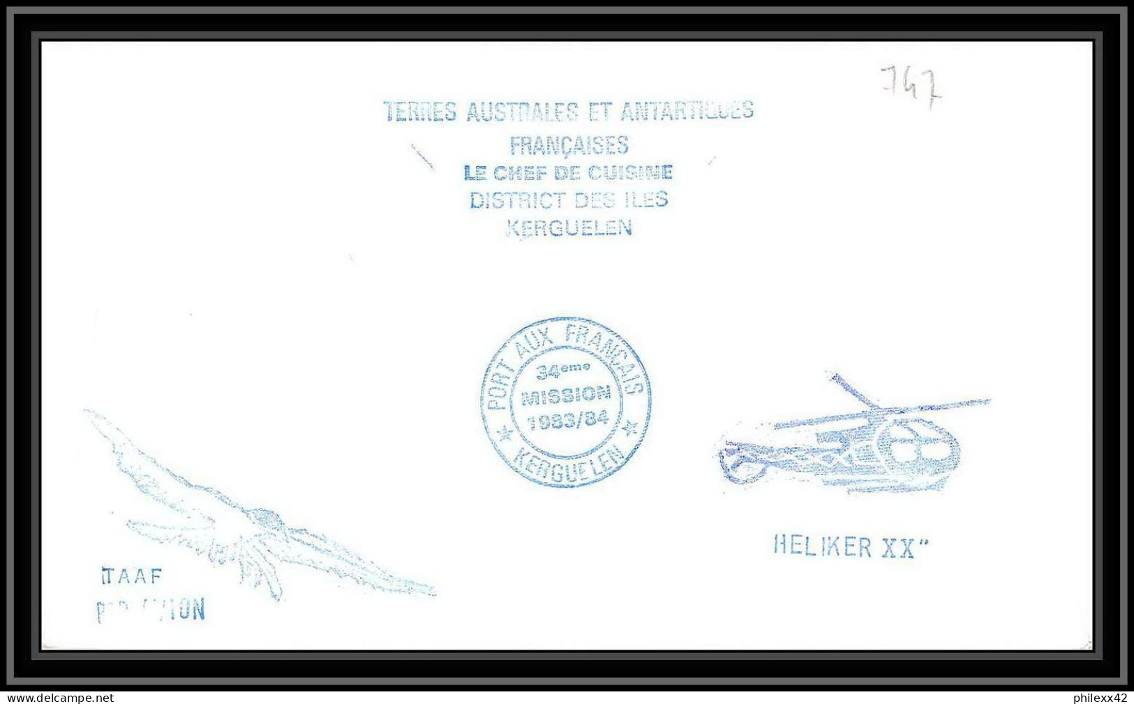 0747 Taaf Terres Australes Antarctic Lettre (cover) 17/12/1983 Divers Dufresne CGM Signé Signed Heliker XX Helicoptere - Covers & Documents