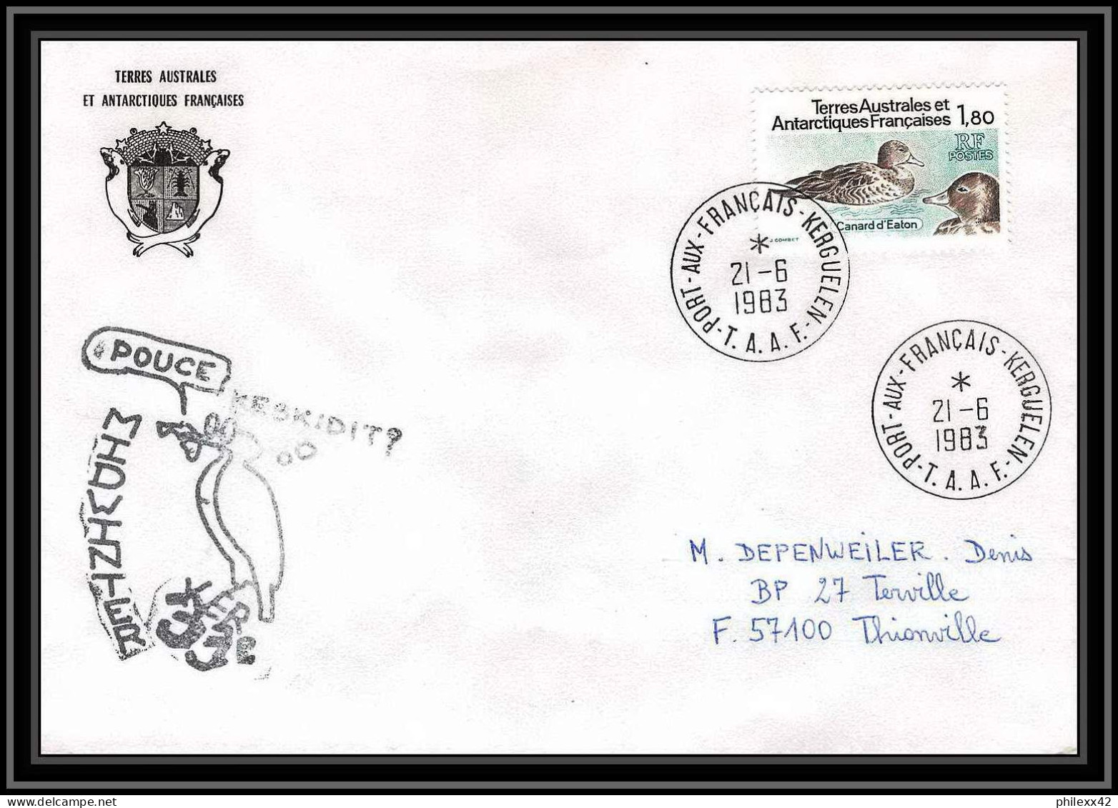 0703 Taaf Terres Australes Antarctic Lettre (cover) 21/06/1983 N° 98 CANARDS - Covers & Documents