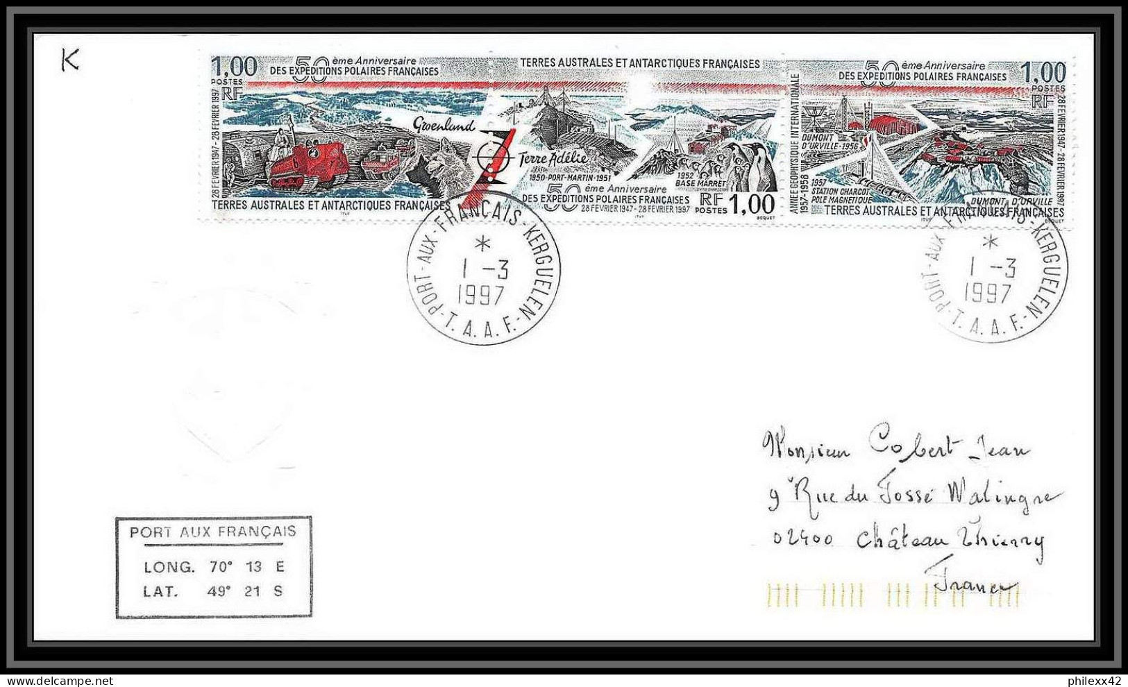 0530 Taaf Terres Australes Antarctic Lettre (cover) 01/03/1997 N° 223/225 Expéditions Polaires Françaises - Covers & Documents