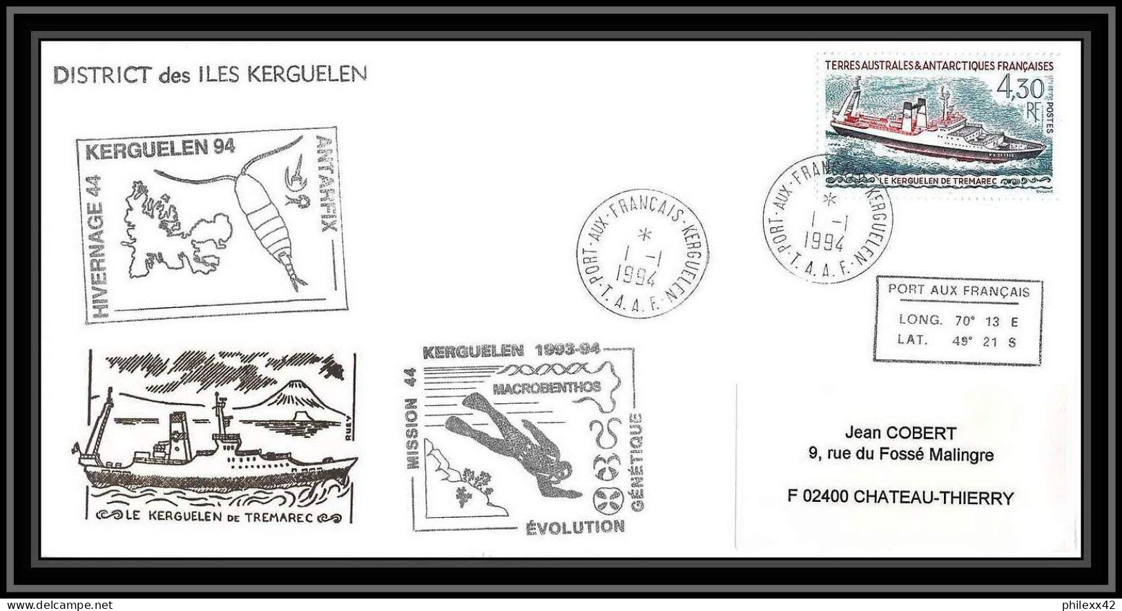 0426 Taaf Terres Australes Antarctic Lettre (cover) 01/01/1994 N° 191 Le Kerguelen De Trémarec BATEAU - Brieven En Documenten