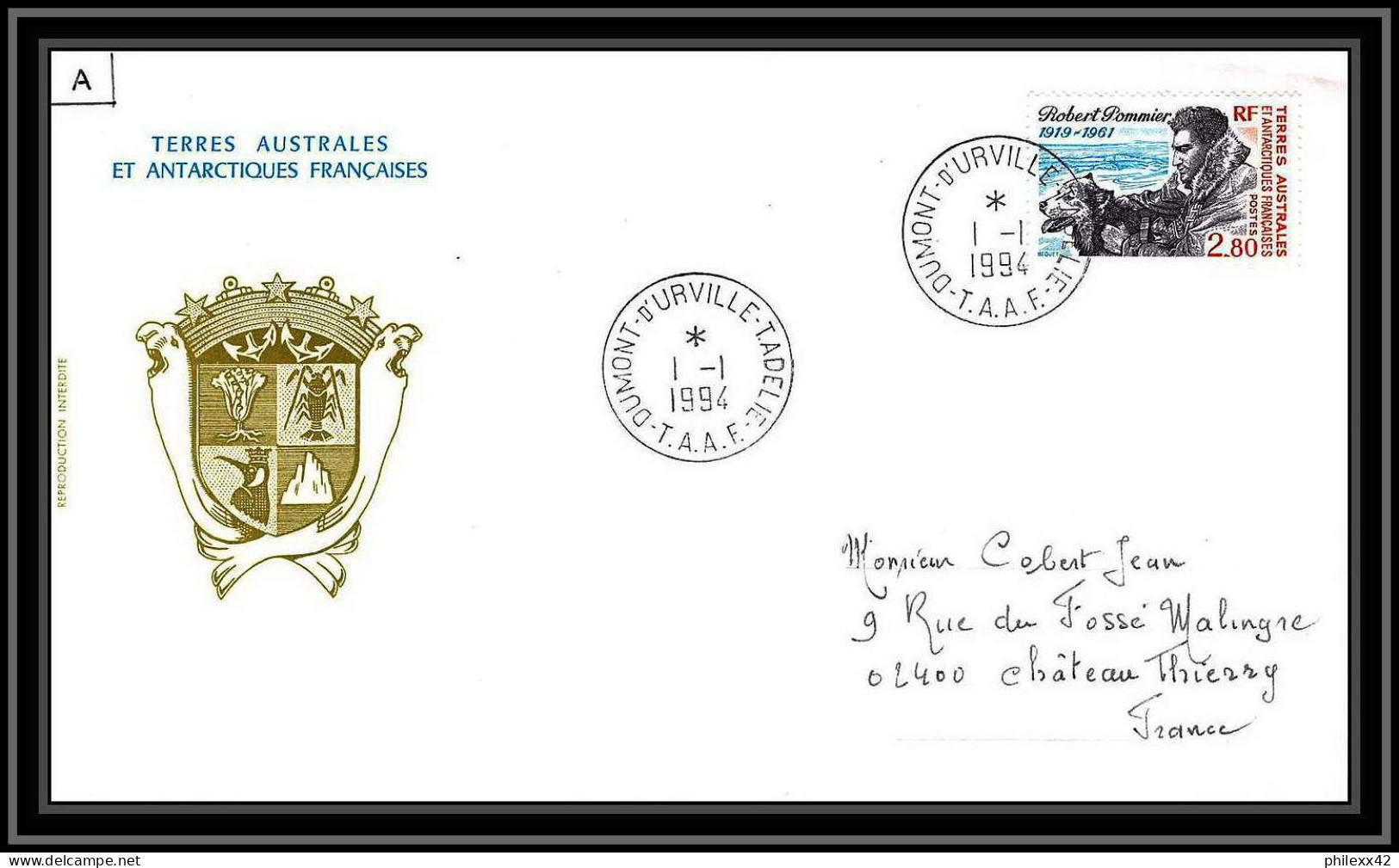 0436 Taaf Terres Australes Antarctic Lettre (cover) 01/01/1994 N° 188 Robert Pommier - Brieven En Documenten