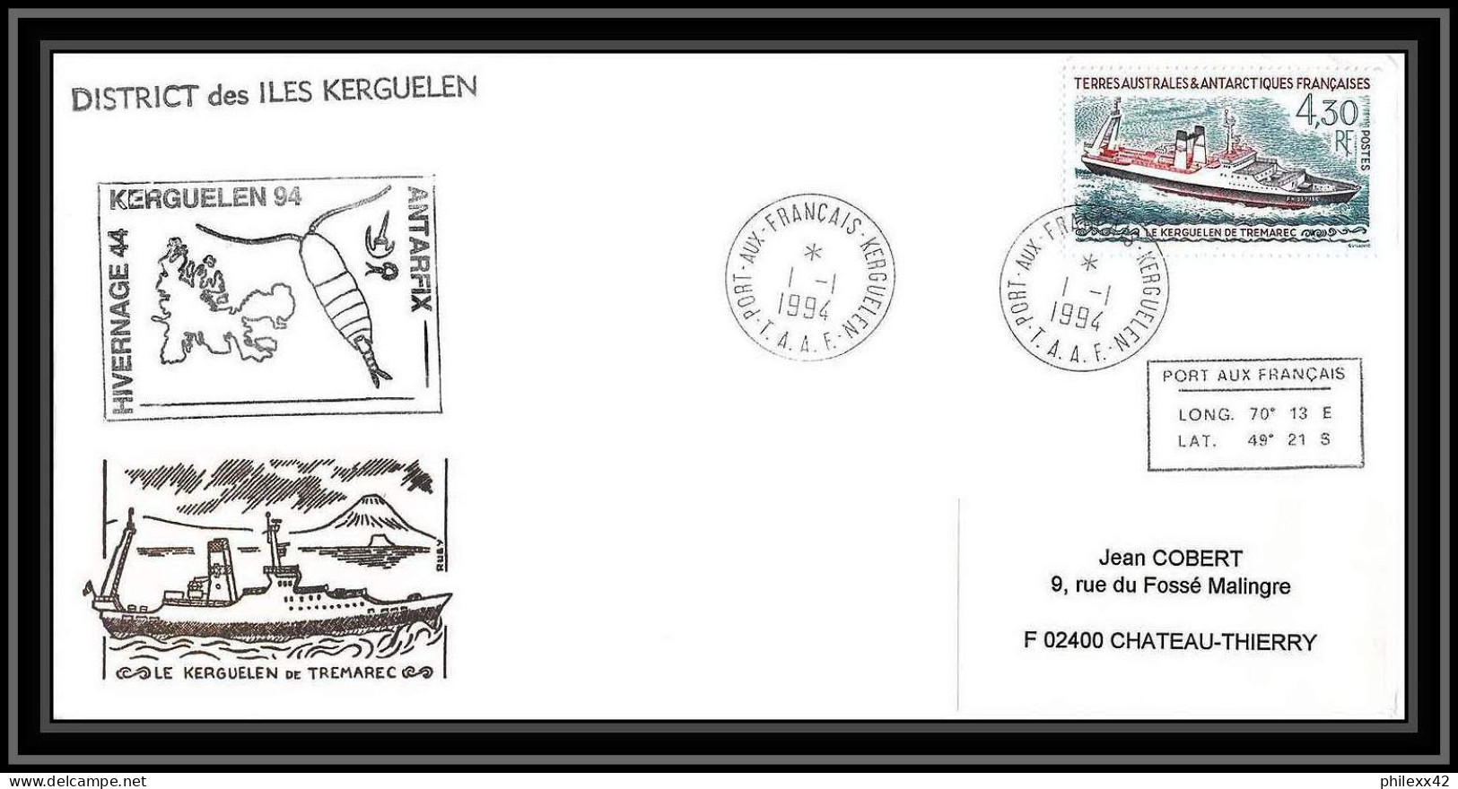 0424 Taaf Terres Australes Antarctic Lettre (cover) 01/01/1994 N° 191 Le Kerguelen De Trémarec BATEAU - Brieven En Documenten