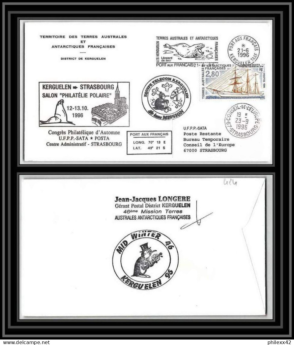 0484 Taaf Terres Australes Antarctic Lettre (cover) 21/06/1996 N° 206 Voilier Mixte Y. De Kerguelen Signé Signed - Brieven En Documenten