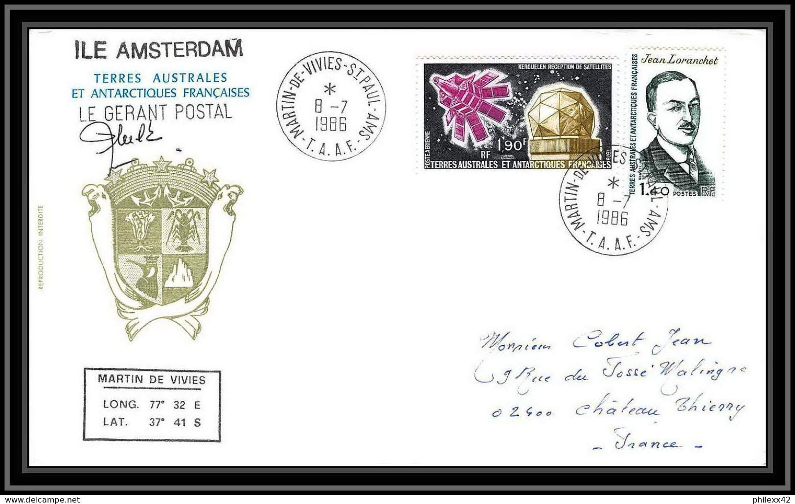 0280 Taaf Terres Australes Antarctic Lettre (cover) 08/07/1986 Signé Signed - Covers & Documents