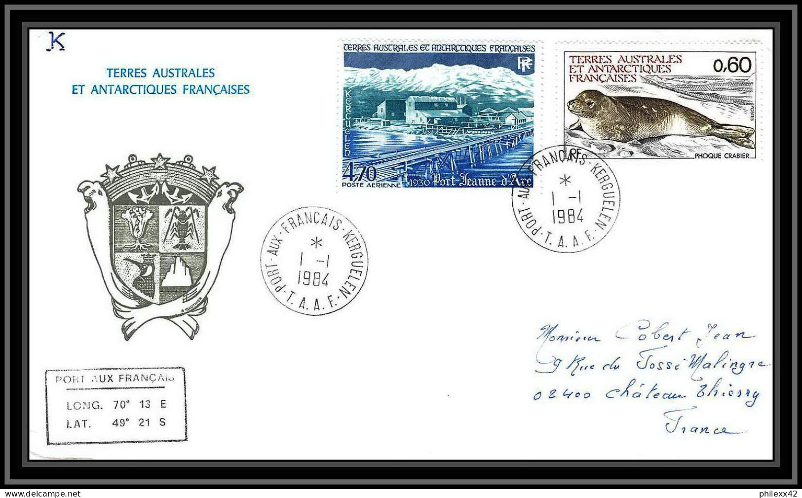 0208 Taaf Terres Australes Antarctic Lettre (cover) 01/01/1984 PA 80 PONT JEANNE D ARC - Covers & Documents
