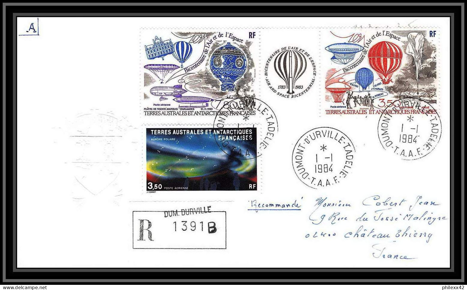 0207 Taaf Terres Australes Antarctic Lettre (cover) 01/01/1984 BALLON MONTGOLFIERE - Covers & Documents