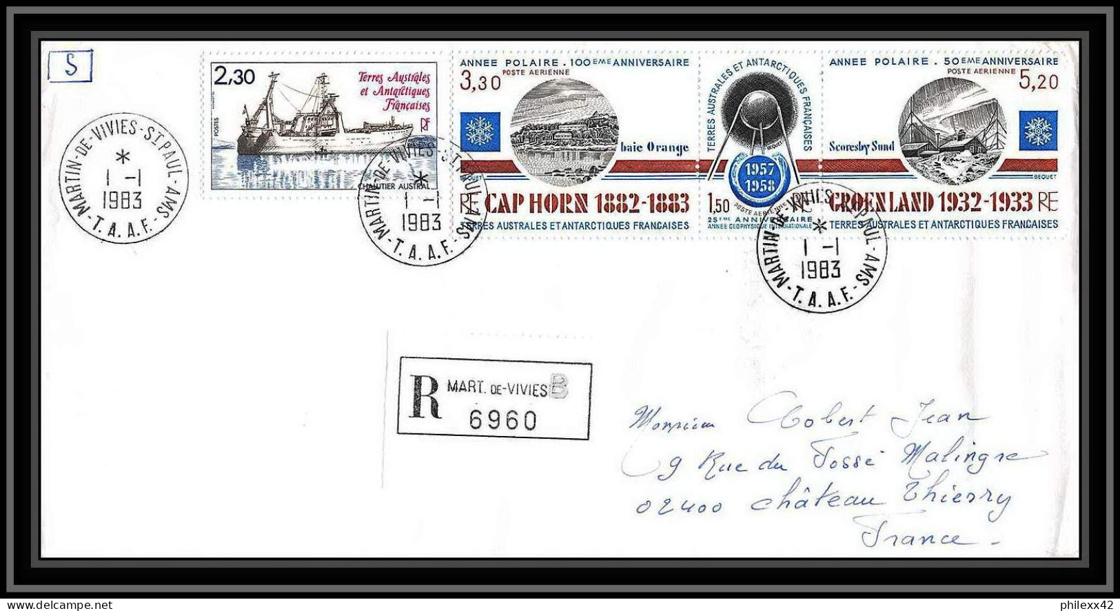 0167 Taaf Terres Australes Antarctic Lettre (cover) 01/01/1983 Martin De Vivies PA 77A SPOUTNIK ANNEE POLAIRE Recommandé - Covers & Documents