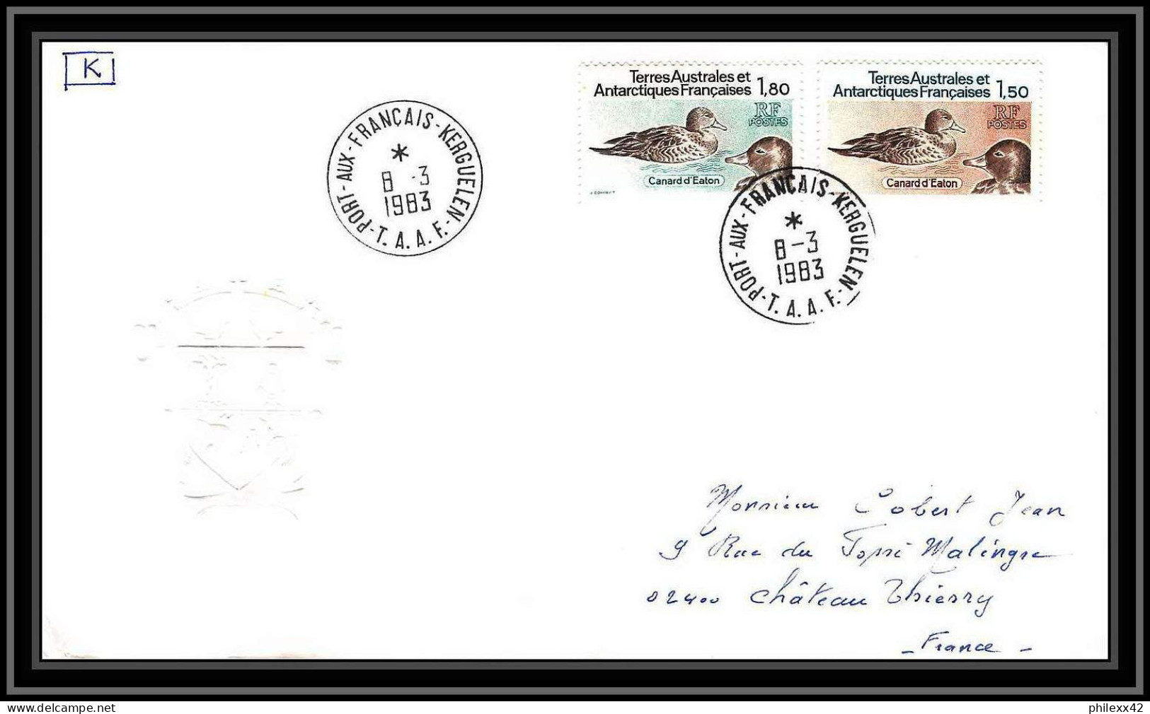 0177 Taaf Terres Australes Antarctic Lettre (cover) 08/03/1983 N° 97/98 CANARDS - Covers & Documents