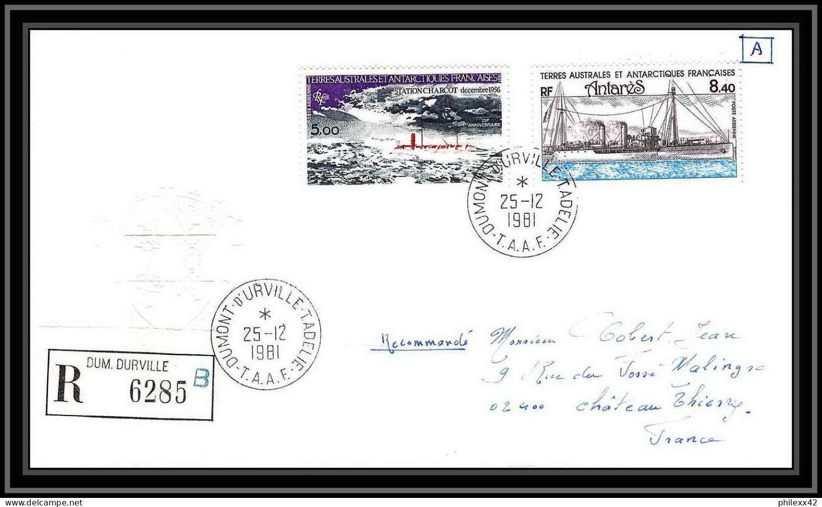 0135 Taaf Terres Australes Antarctic Lettre (cover) 25/12/1981 Recommandé - Covers & Documents