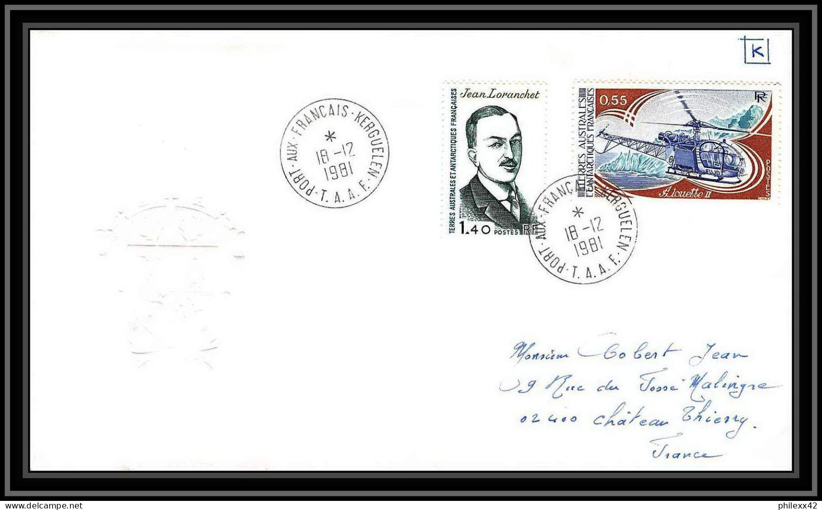 0123 Taaf Terres Australes Antarctic Lettre (cover) 18/12/1981 Dumont D'urrville PA N° 68 - Covers & Documents