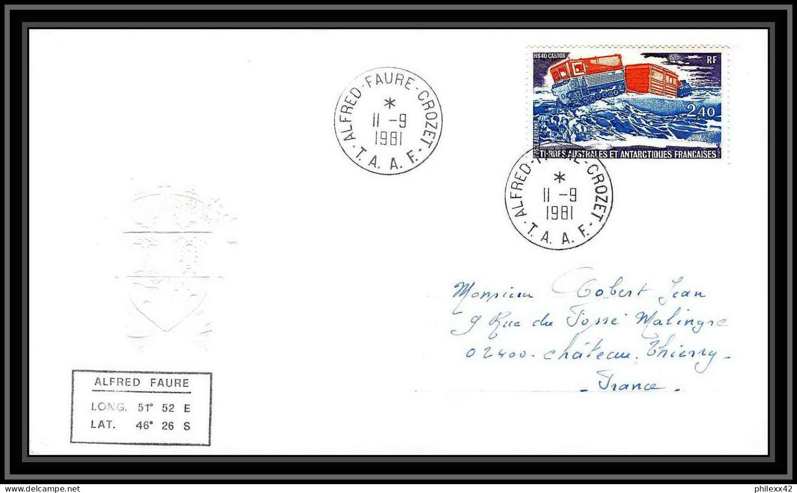 0113 Taaf Terres Australes Antarctic Lettre (cover) 19/11/1981 HB40 CASTOR PA N° 62 - Covers & Documents