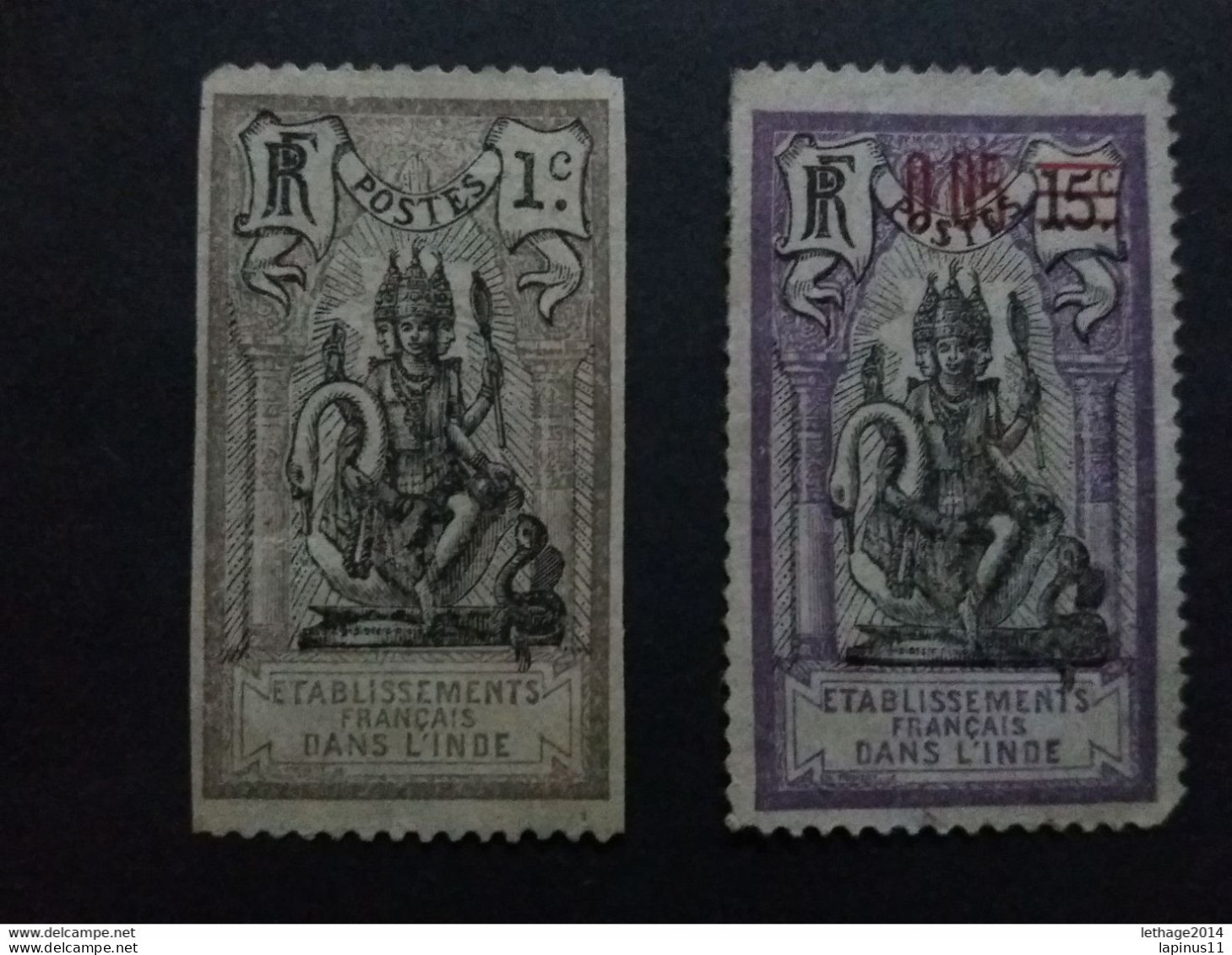 COLONIE FRANCIA ETABLISSEMENTS FRANCAISE INDE INDIA 1914 - 1923 TYPOGRAPHIES - Gebruikt