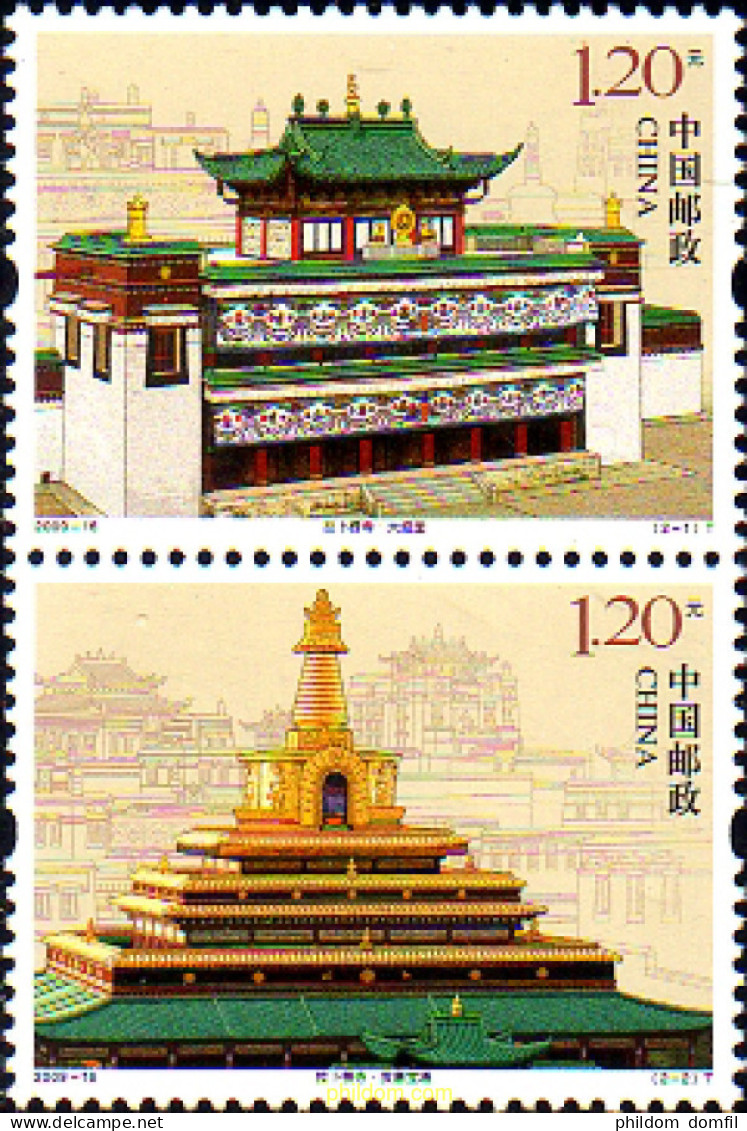 233445 MNH CHINA. República Popular 2009 TEMPLOS - Ungebraucht