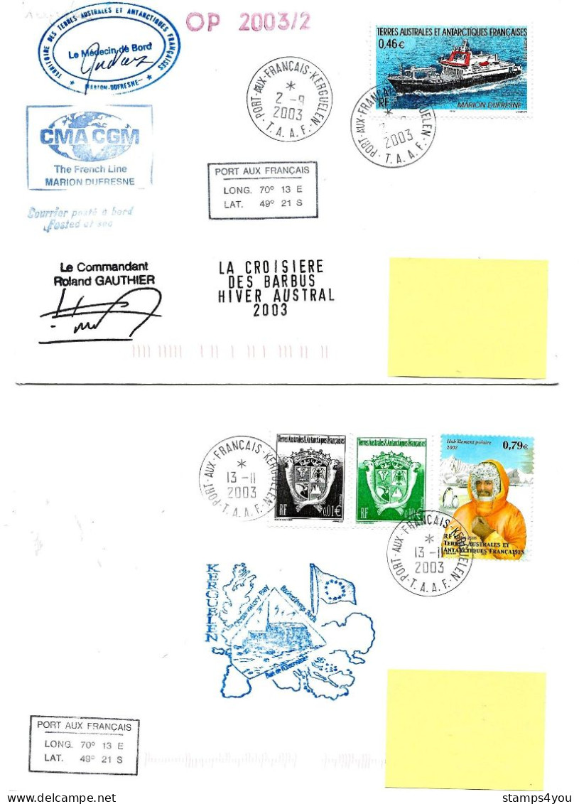 PO - 37 - 4 Plis Kerguelen Avec Cachets Illustrés - Lettres & Documents