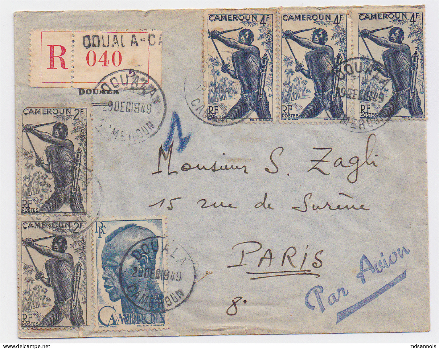 Enveloppe Cameroun 1949 Recommandée 040 DOUALA Scan Recto/verso Par Avion - Storia Postale