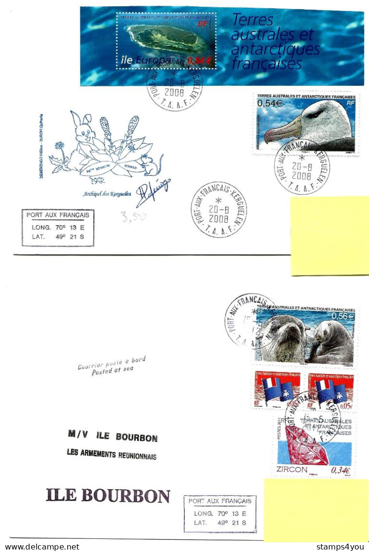 PO - 39 - 4 Plis Kerguelen Avec Cachets Illustrés - Covers & Documents