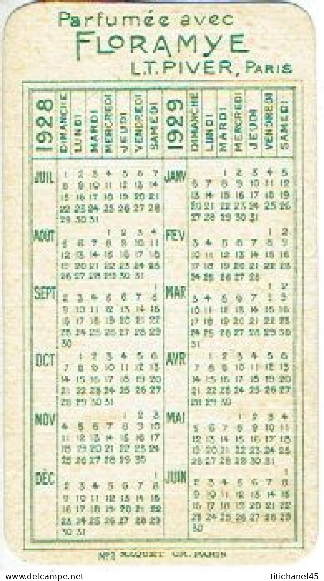 Carte Parfum FLORAMYE De L.T. PIVER - Calendrier De 1928-1929 Au Verso - Profumeria Antica (fino Al 1960)