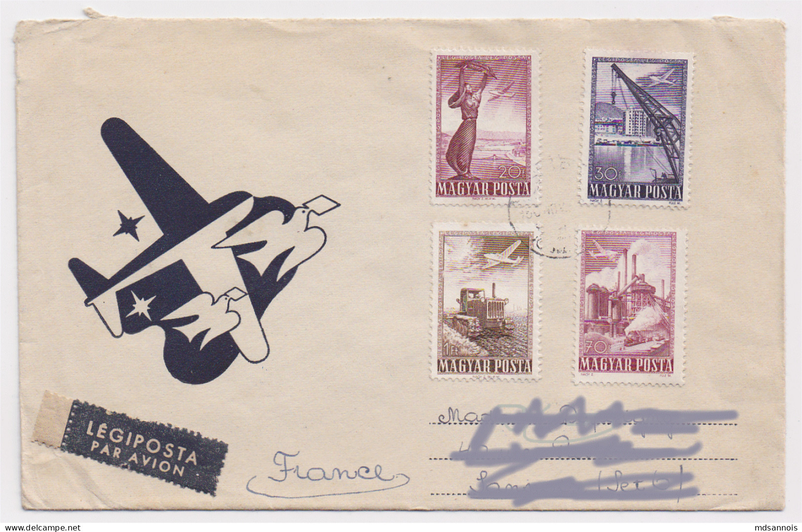 Hongrie Enveloppe Par Avion 1950 Poste Aérienne N°97 à 100 (les Timbres Vendus Sont Les Timbres Scannés) - Brieven En Documenten