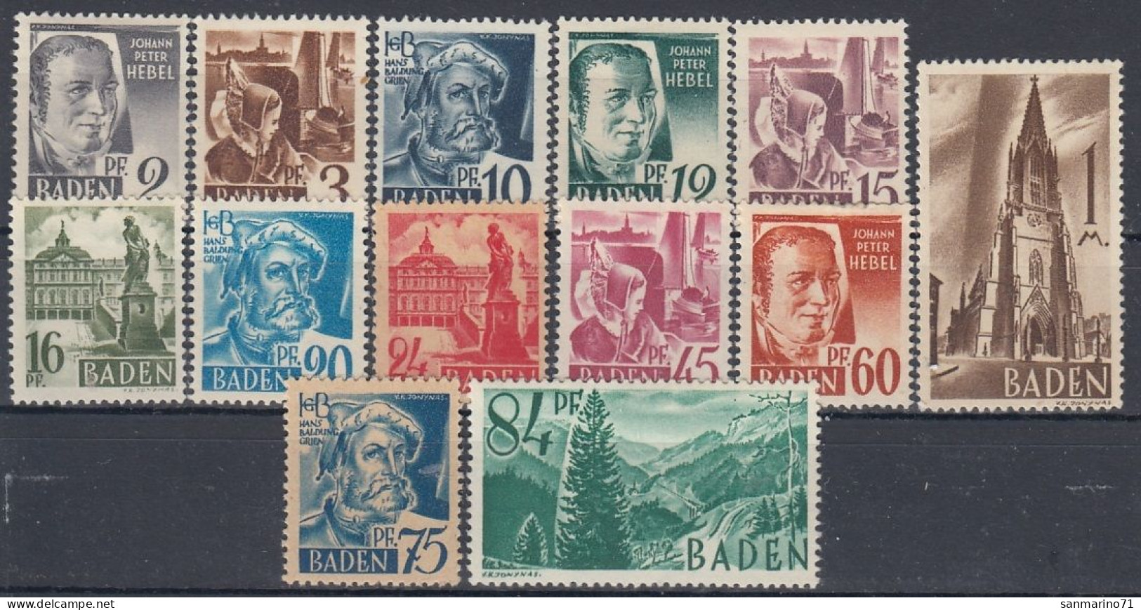 GERMANY Baden 1-13,unused,hinged (*) - Postfris