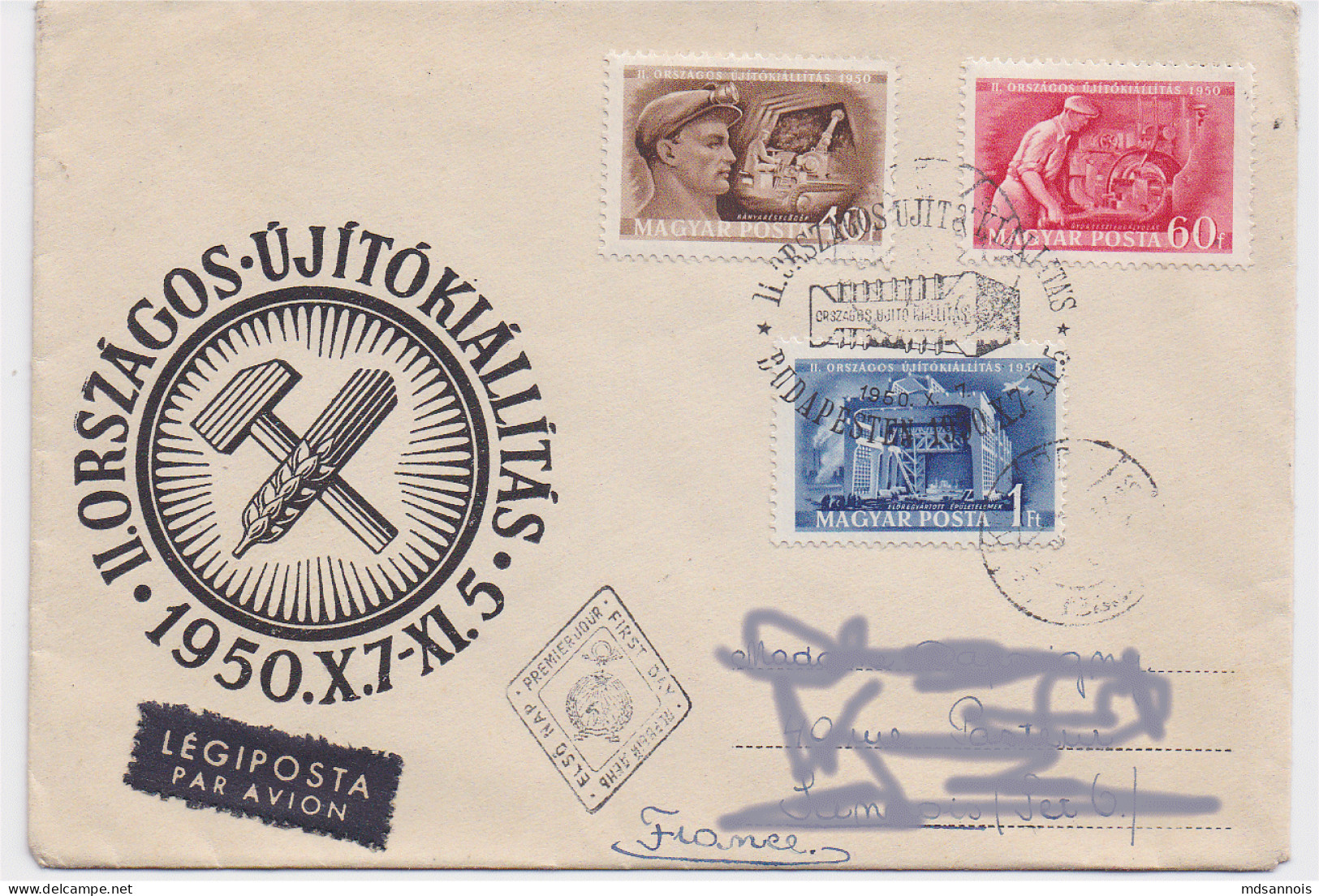 Hongrie Enveloppe Par Avion 1950 Premier Jour N° 968 à 970 (les Timbres Vendus Sont Les Timbres Scannés) - Cartas & Documentos