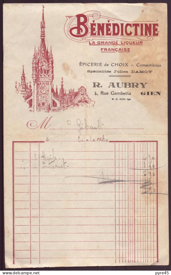 Facture " Aubry " Epicerie De Choix à Gien, 1930 - 1900 – 1949