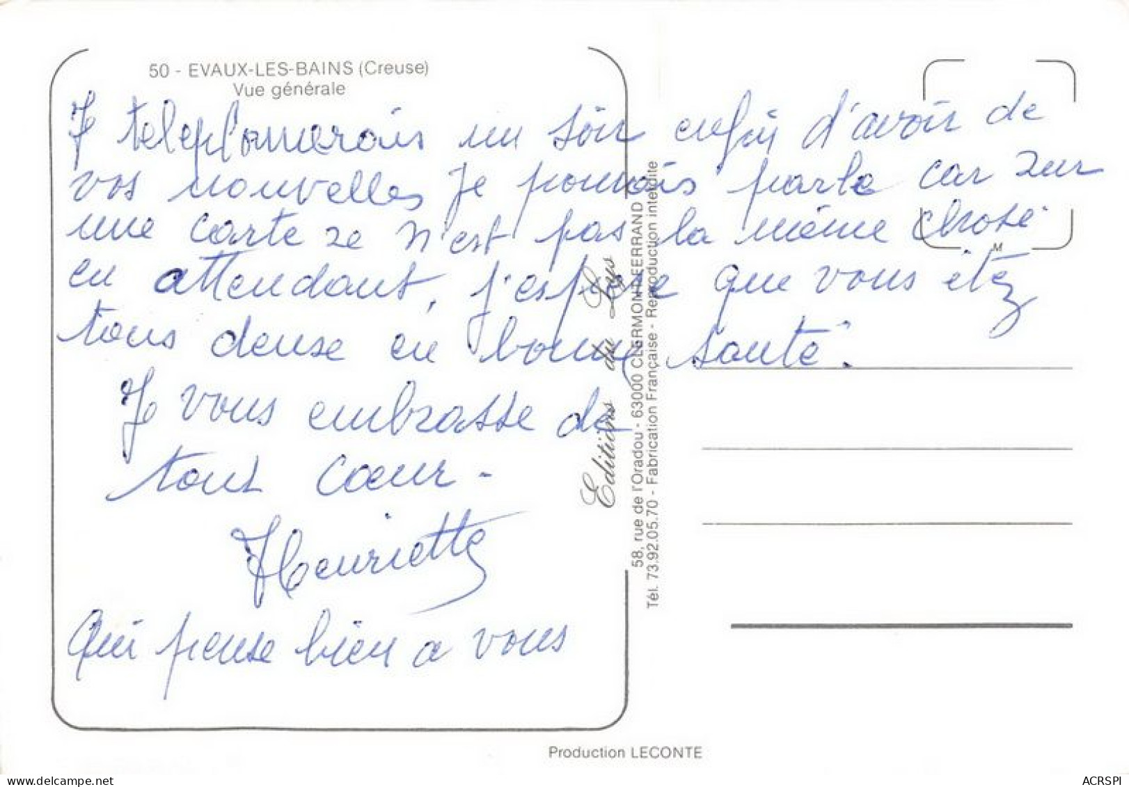 EVAUX LES BAINS  Vue Generale 26(scan Recto-verso) MA1019 - Evaux Les Bains