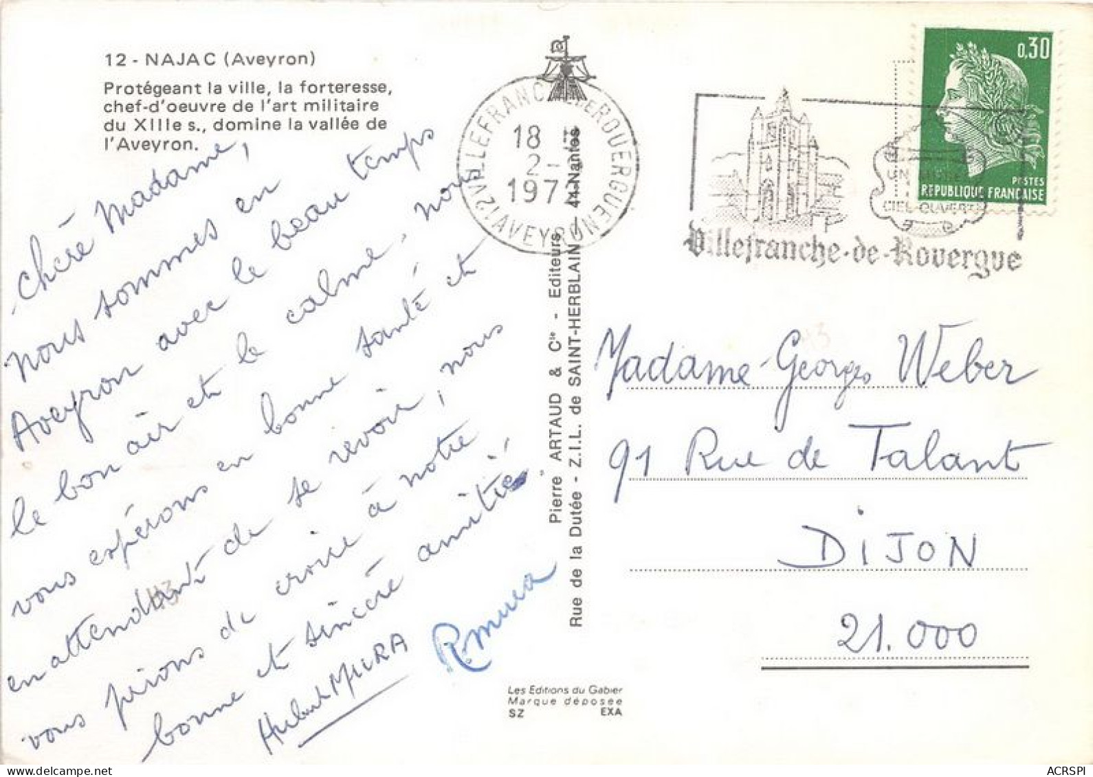 NAJAC Protegeant La Ville La Forteresse Chef D Oeuvre De L Art Militaire 5(scan Recto-verso) MA1005 - Najac