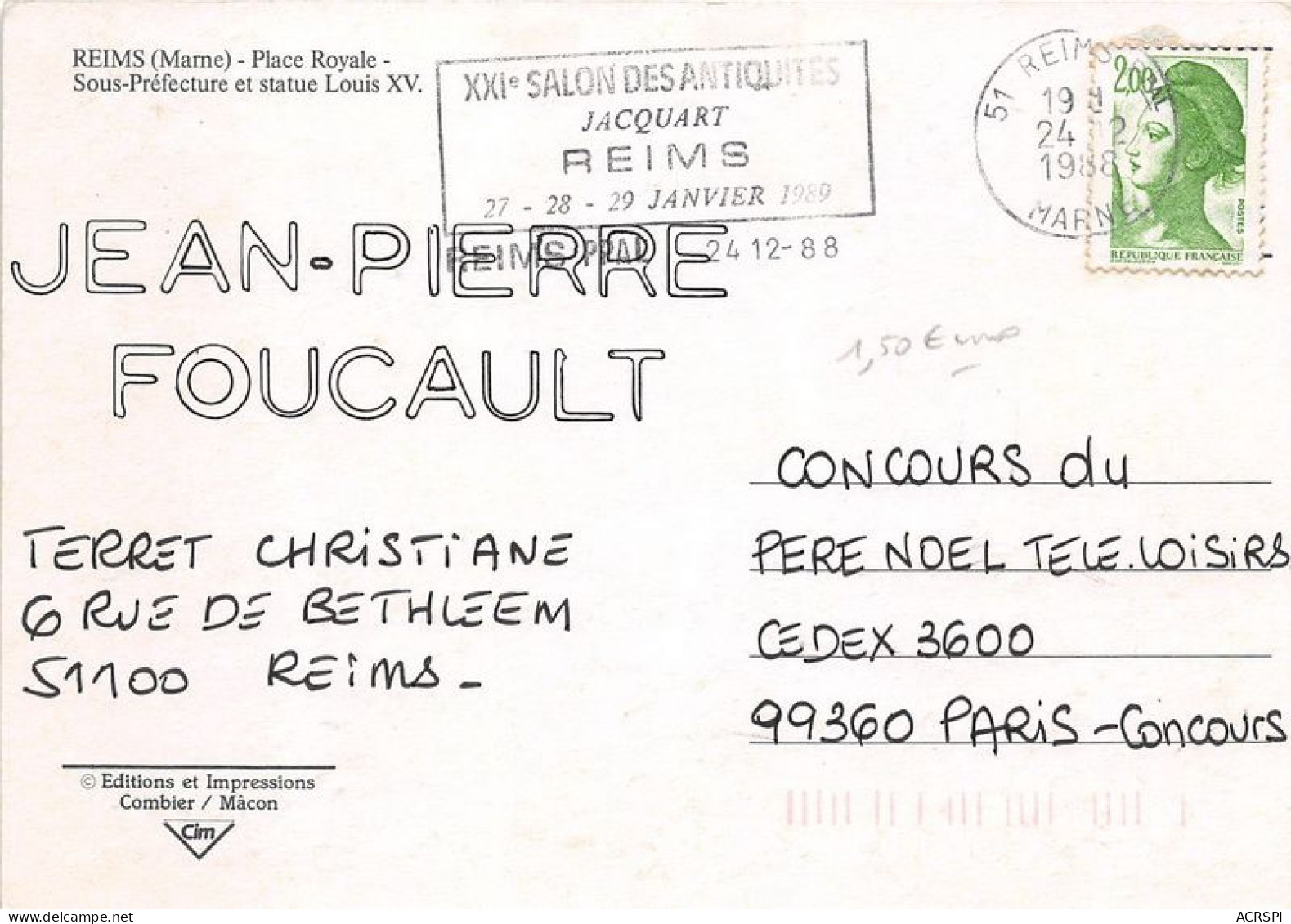 REIMS Place Royale Sous Prefecture Et StAtue Louis XV 25(scan Recto-verso) MA1002 - Reims