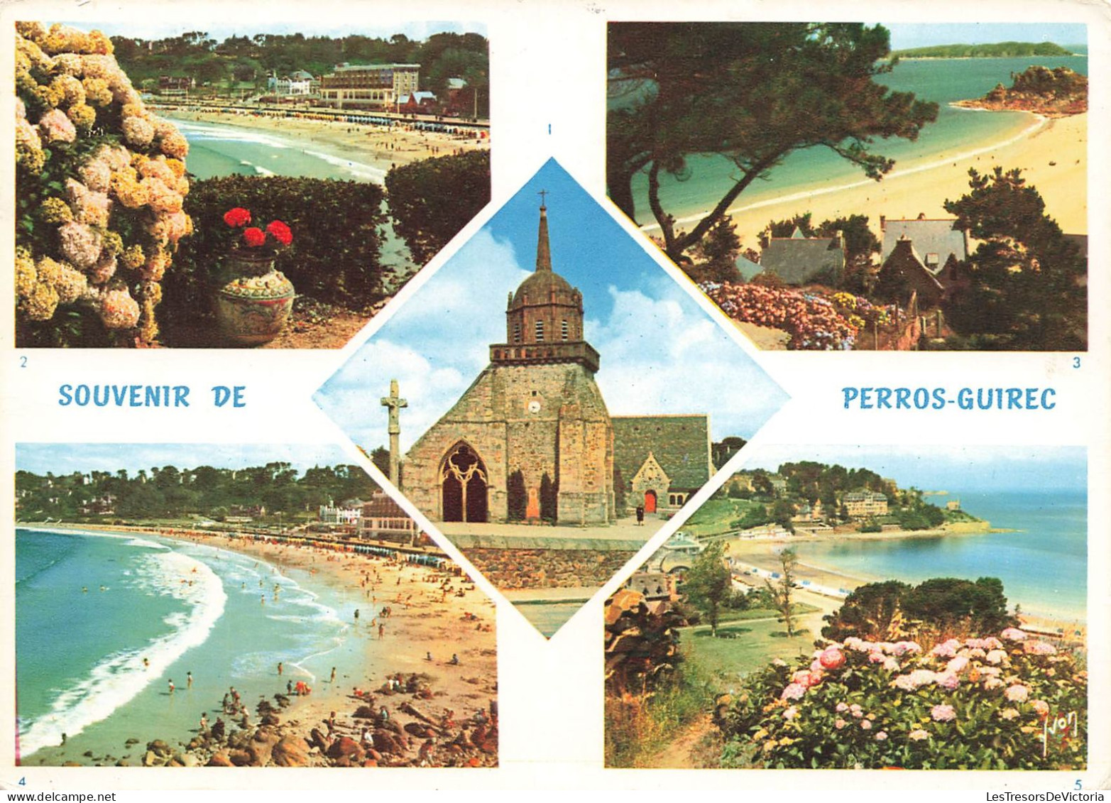 FRANCE - Perros Guirec - Eglise De Perros-Guirec - Plage De Trestraou - Plage De Trestrignel - Carte Postale - Perros-Guirec