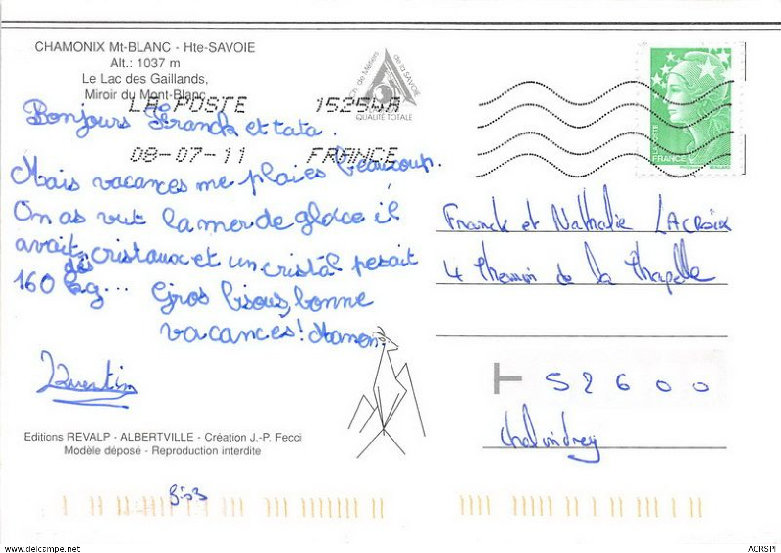 CHAMONIX MT BLANC Alt 1037m Le Lac Des Gaillands Miroir Du Mont Blanc 12(scan Recto-verso) MA1055 - Chamonix-Mont-Blanc
