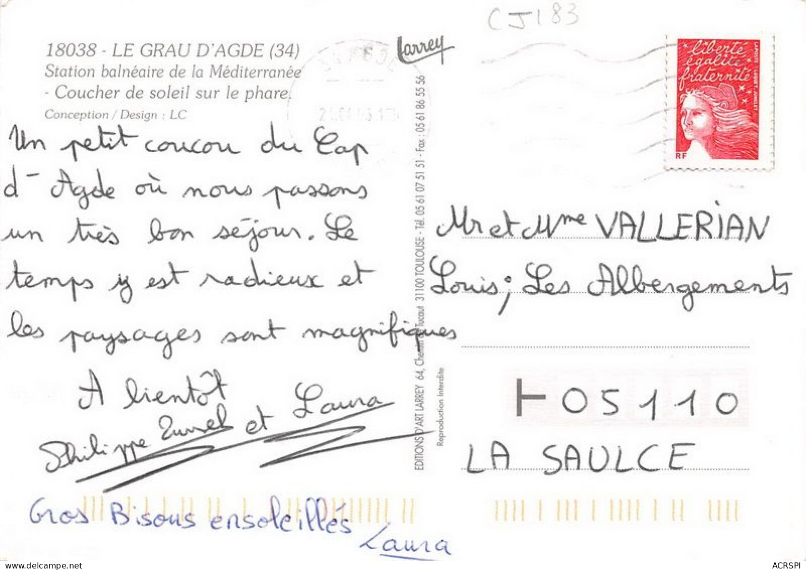 LE GRAU D AGDE Station Balneaire De La Mediterranee Coucher De Soleil Sur Le Phare 12(scan Recto-verso) MA1041 - Agde