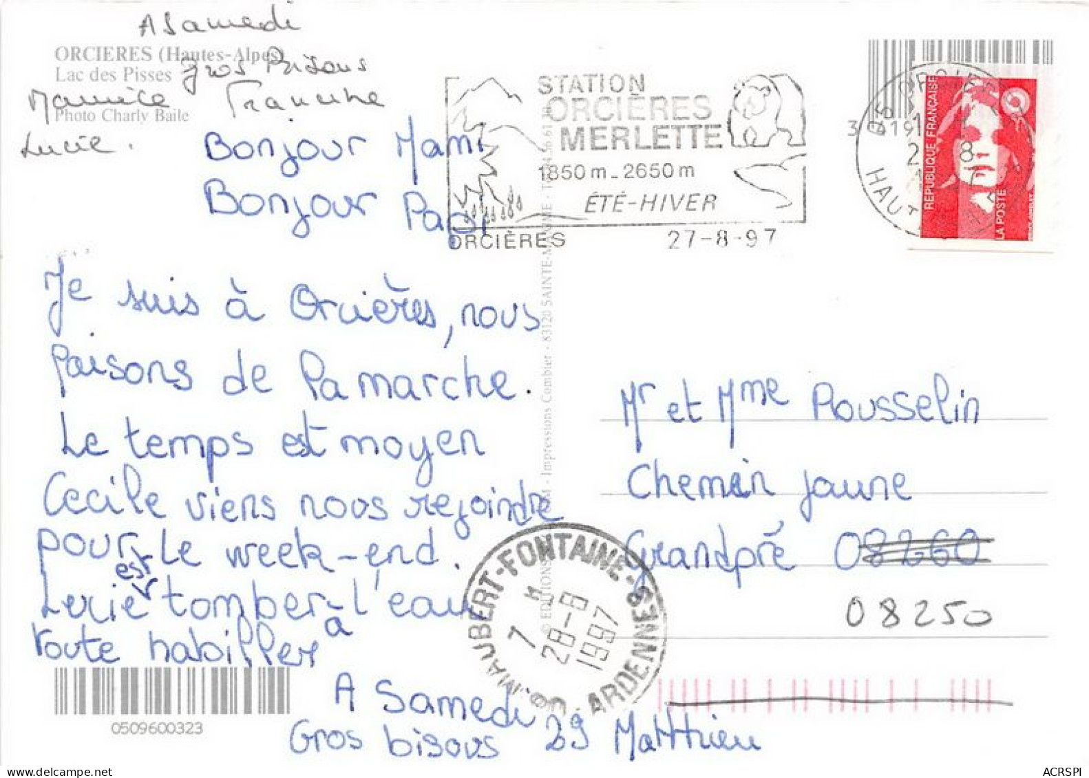 ORCIERES Lac Des Pisses 9(scan Recto-verso) MA1062 - Orcieres