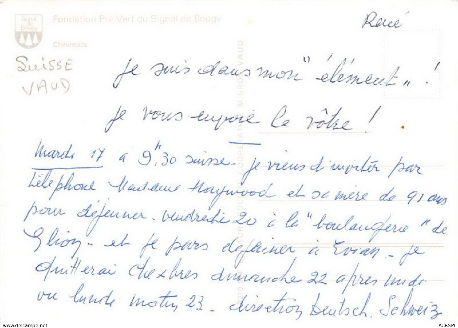 SUISSE VD VAUD Fondation Pre Vert Du Signal De Bougy Chevreuils 9(scan Recto-verso) MA1085 - Sonstige & Ohne Zuordnung