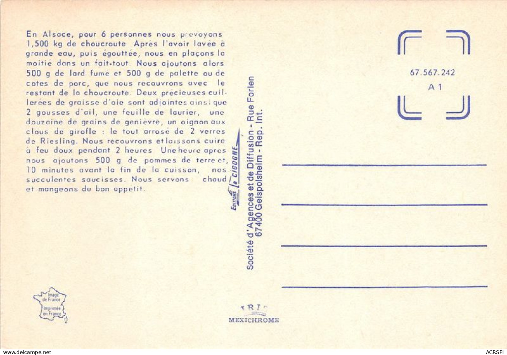 La Recette De La VERITABLE CHOUCROUTE ALSACIENNE 10(scan Recto-verso) MA1084 - Recepten (kook)