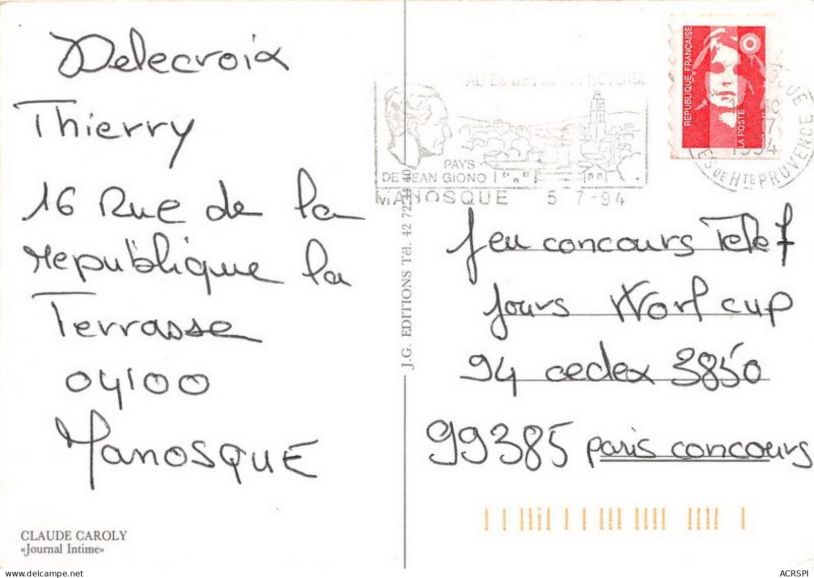 CLAUDE CAROLY Journal Intime 13(scan Recto-verso) MA1084 - Humor