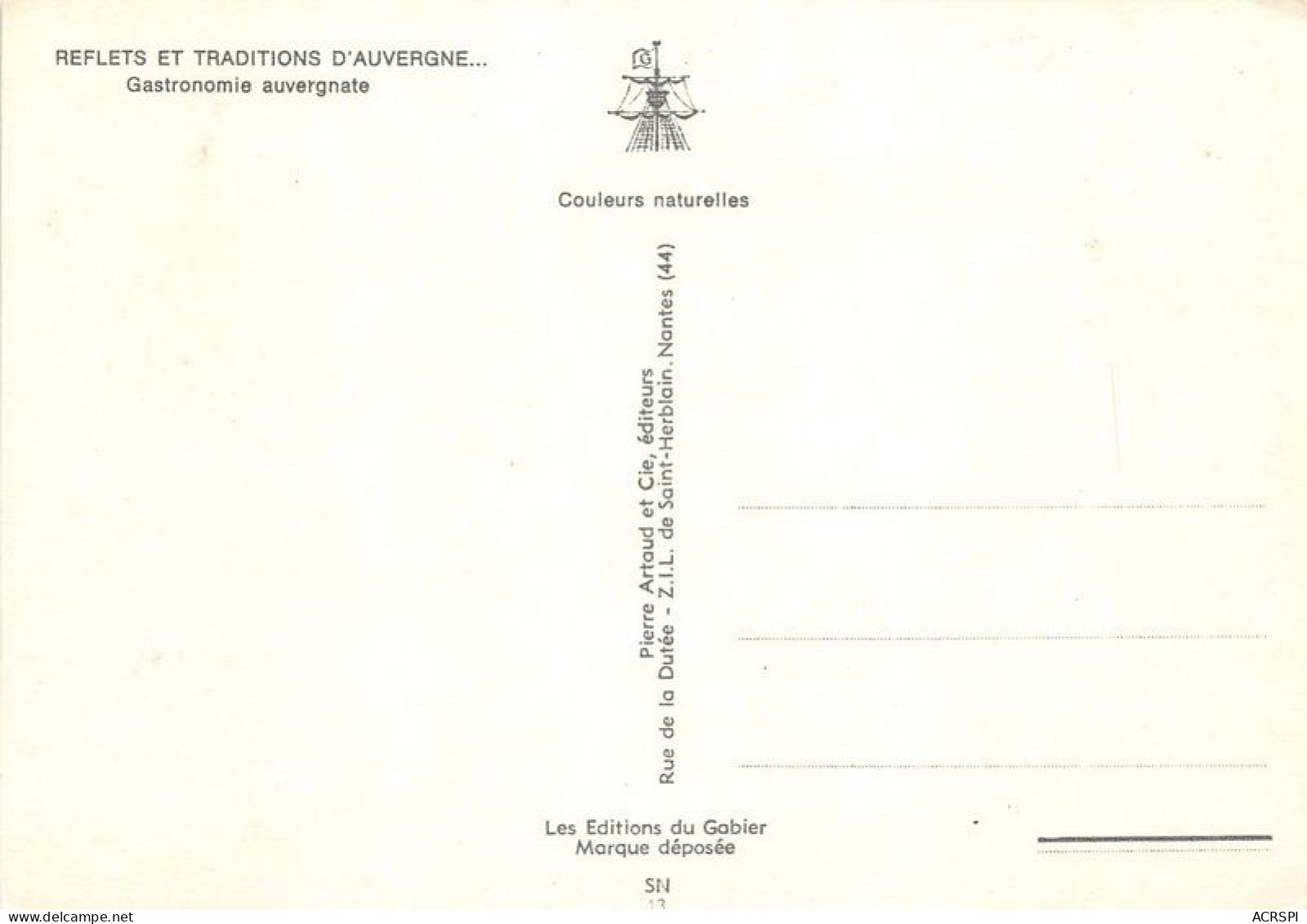 REFLETS ET TRADITIONS D AUVERGNE Gastronomie Auvergnate 5(scan Recto-verso) MA1084 - Recettes (cuisine)