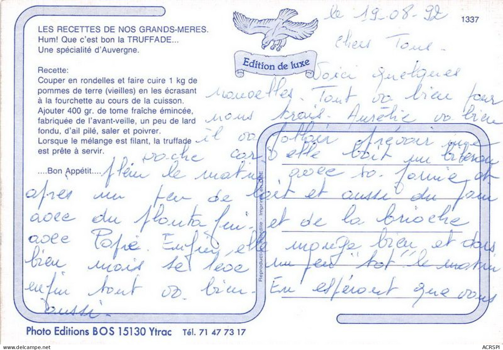 Les Recettes De Nos Grands Meres Hum Que C Est Bon La TRUFFADE Une Specialite D Auvergne 1(scan Recto-verso) MA1084 - Küchenrezepte