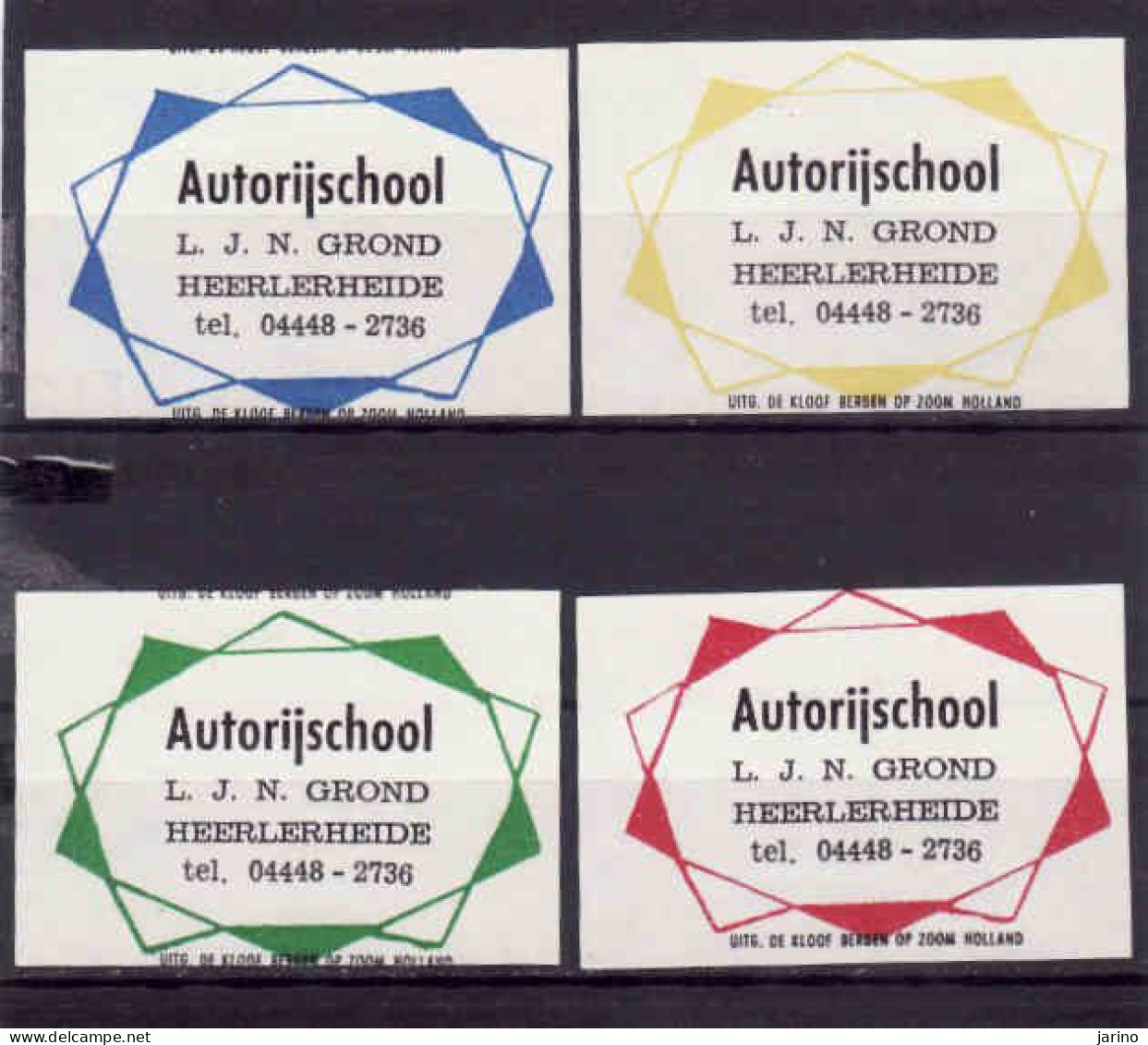 4 Dutch Matchbox Labels, HEERLERHEIDE - Limburg, Autorijschool, L. J. N. Grond, Holland, Netherlands - Boites D'allumettes - Etiquettes