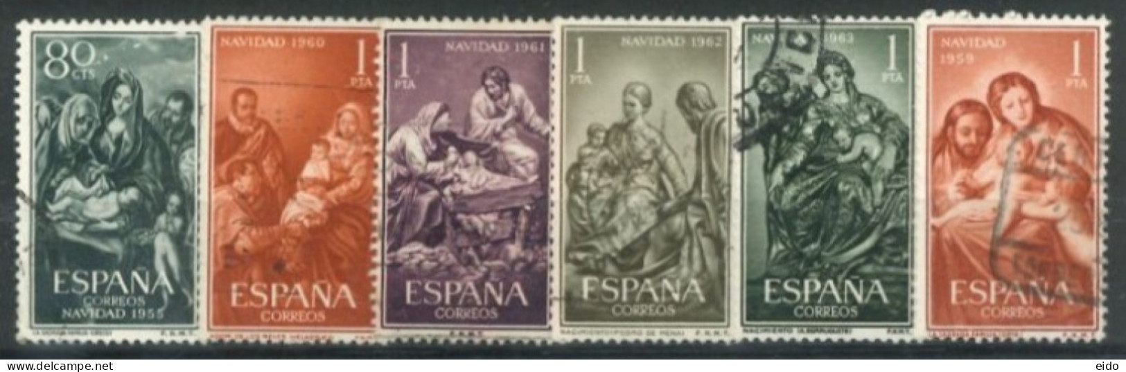 SPAIN, 1955/63, HOLY FAMILY STAMPS SET OF 6, USED. - Usados