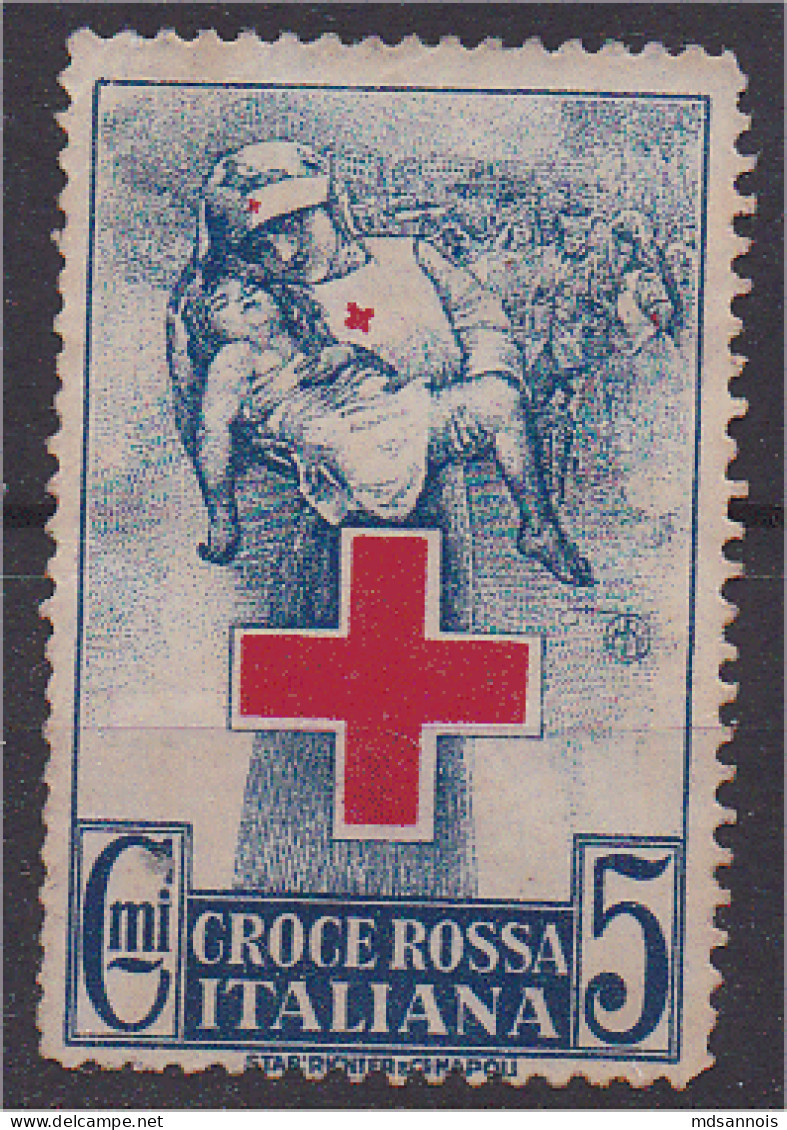 Italie Timbre Ou Vignette Croix Rouge 5c Bleu Et Rouge Scan Recto/verso - Unclassified