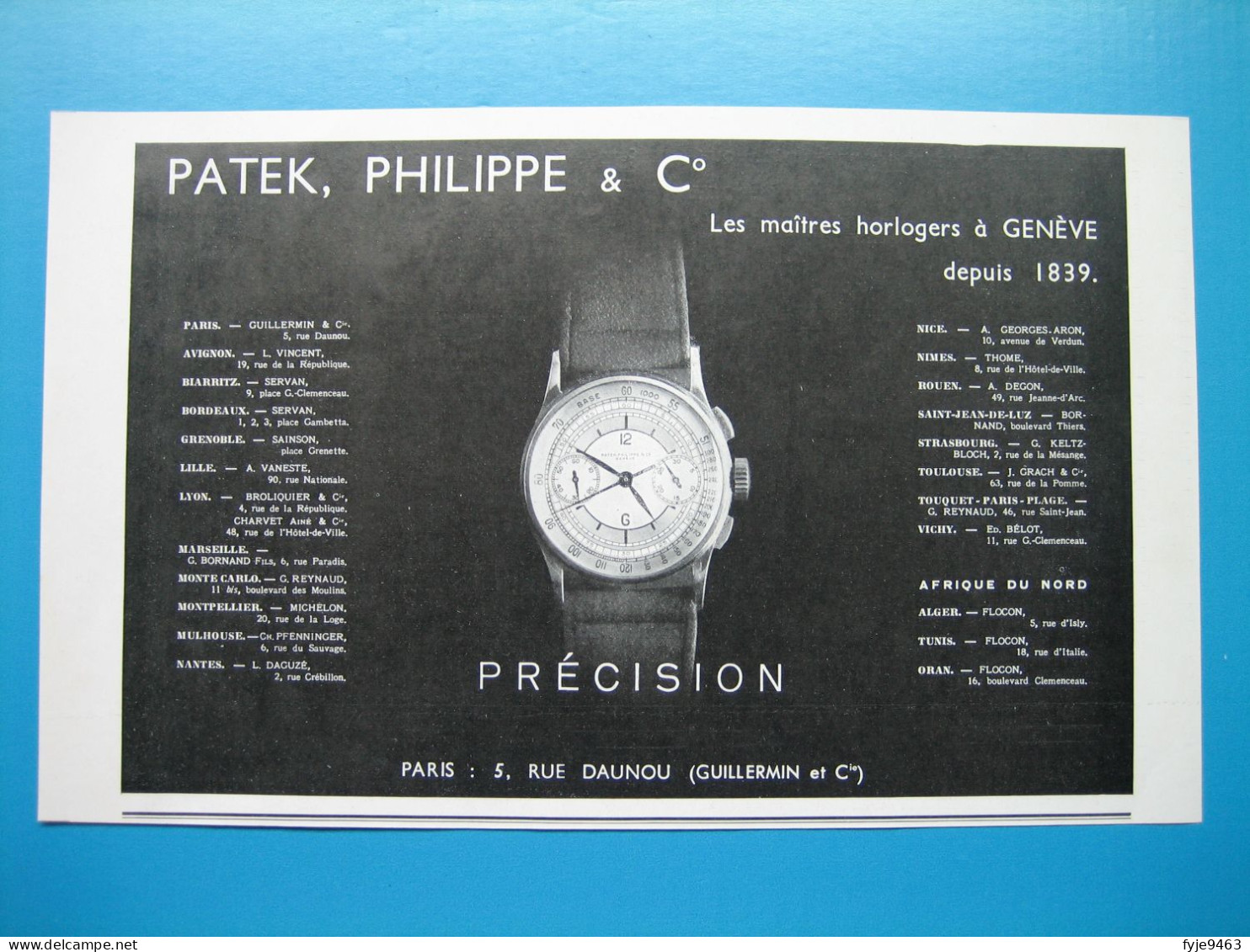 (1937) Publicité  PATEK,  PHILIPPE & C°  -  Les Maîtres Horlogers à Genève Depuis 1839 - Publicités