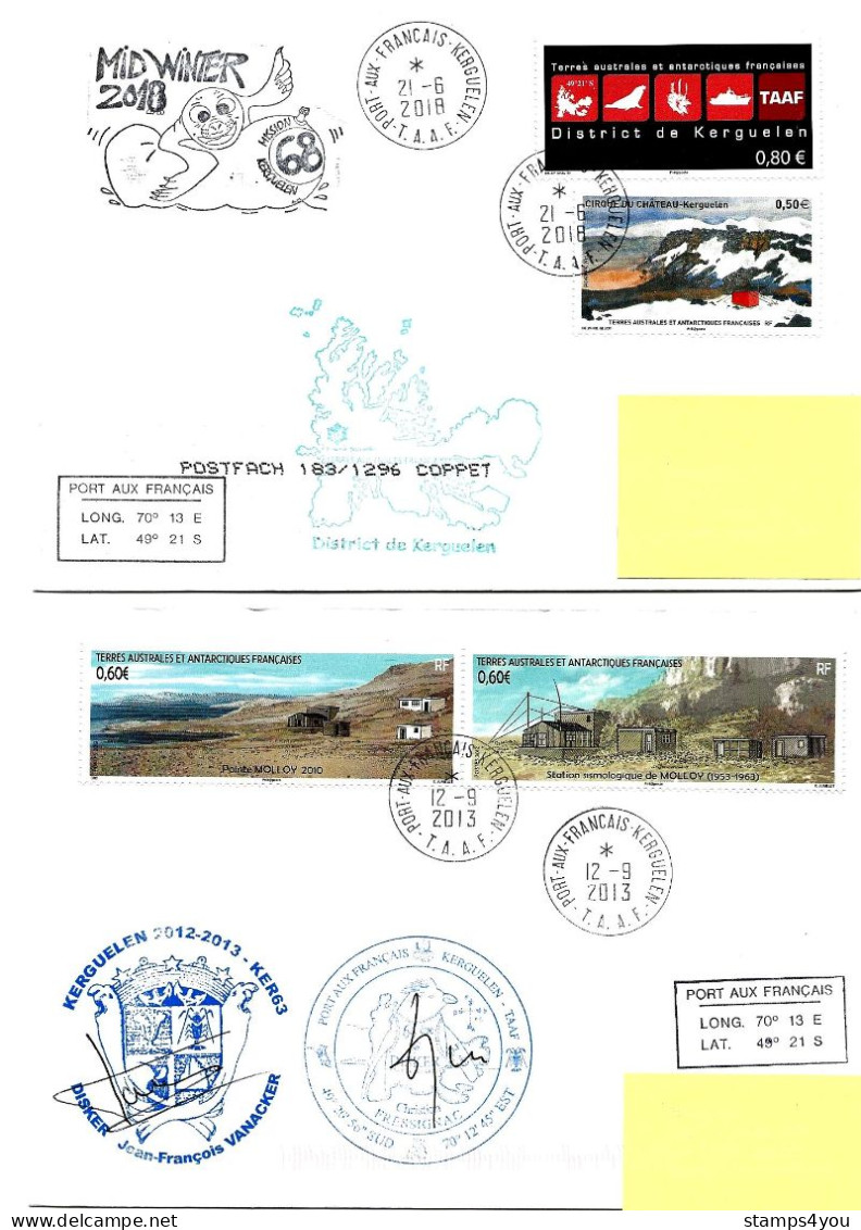 PO - 40 - 4 Plis Kerguelen Avec Cachets Illustrés - Lettres & Documents