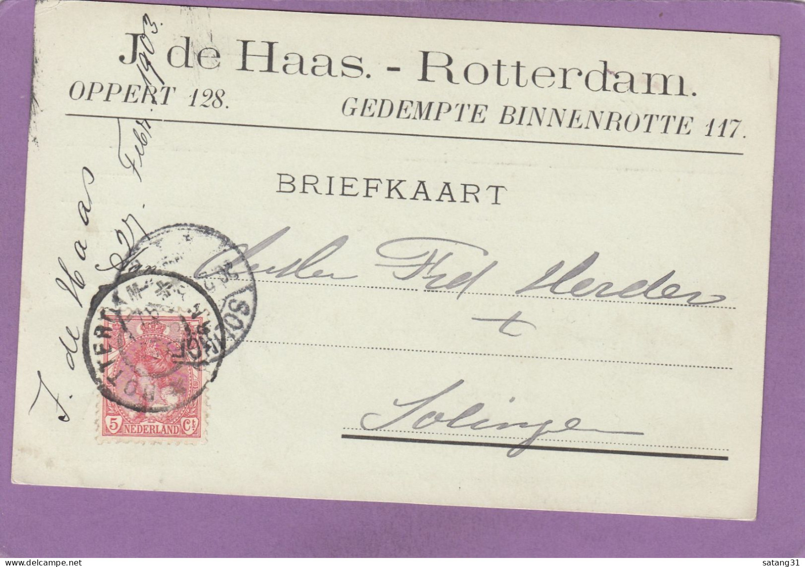 FIRMENKARTE AUS ROTTERDAM NACH SOLINGEN. - Storia Postale