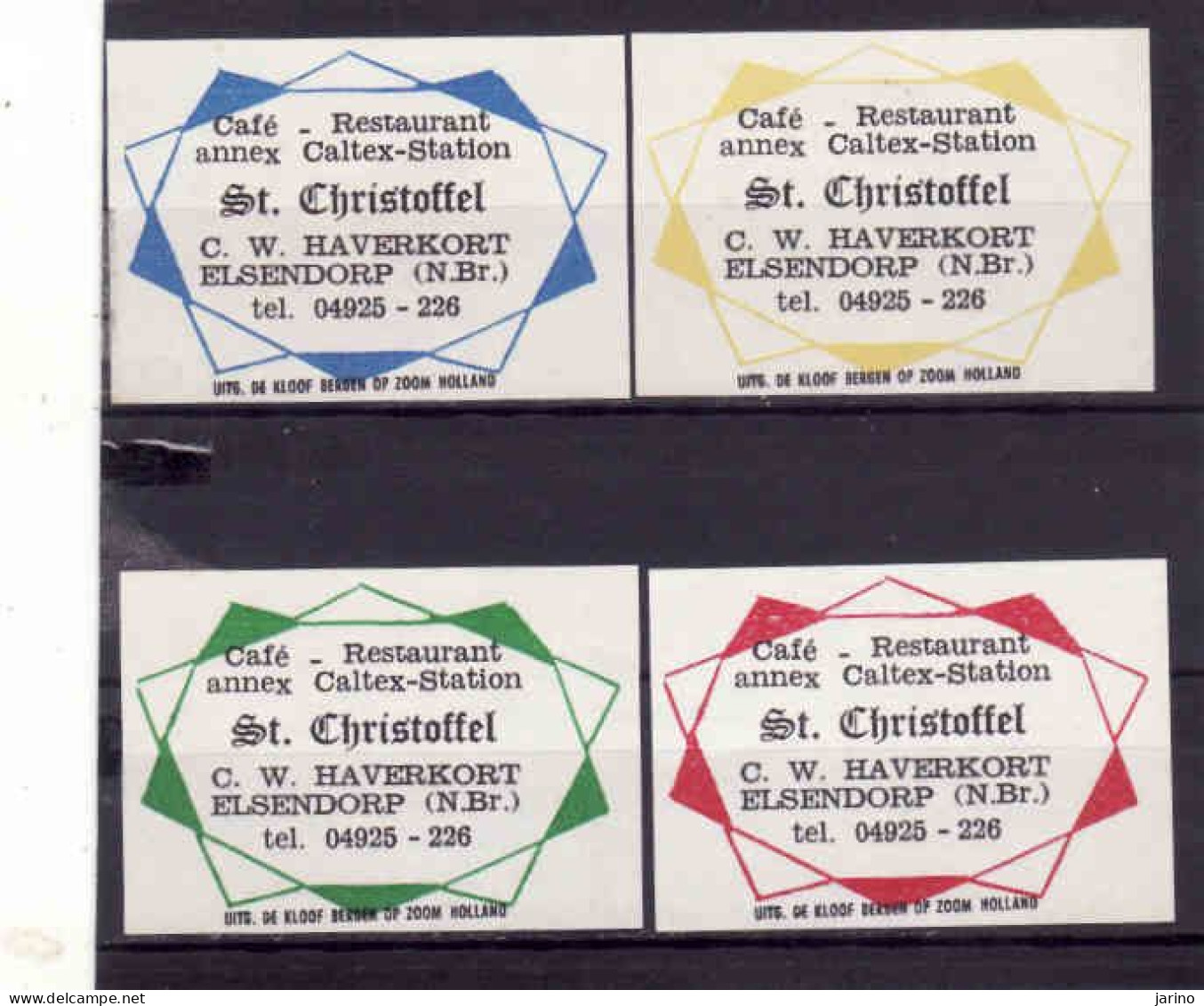 4 Dutch Matchbox Labels, ELSENDORP - North Brabant, Café Rest. Annex Caltex Station St. Christoffel Haverkort Netherland - Scatole Di Fiammiferi - Etichette