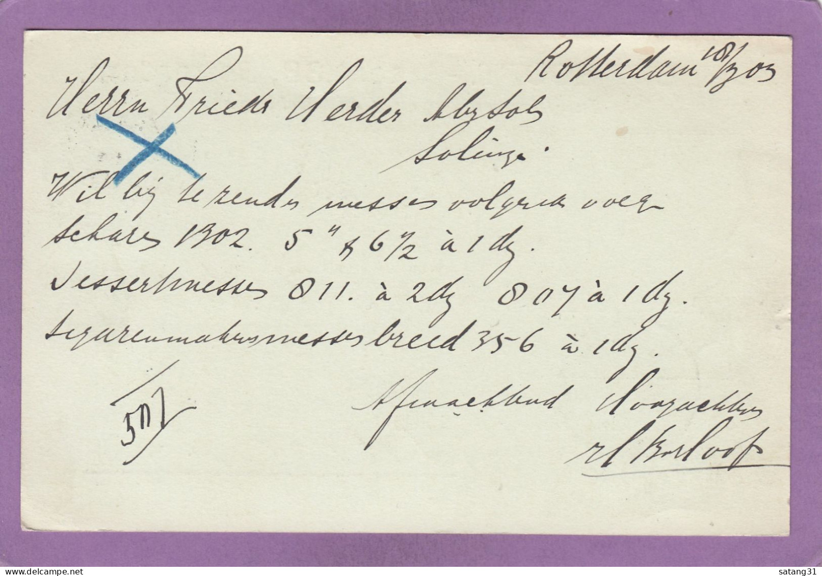 FIRMENKARTE AUS ROTTERDAM NACH SOLINGEN. - Lettres & Documents