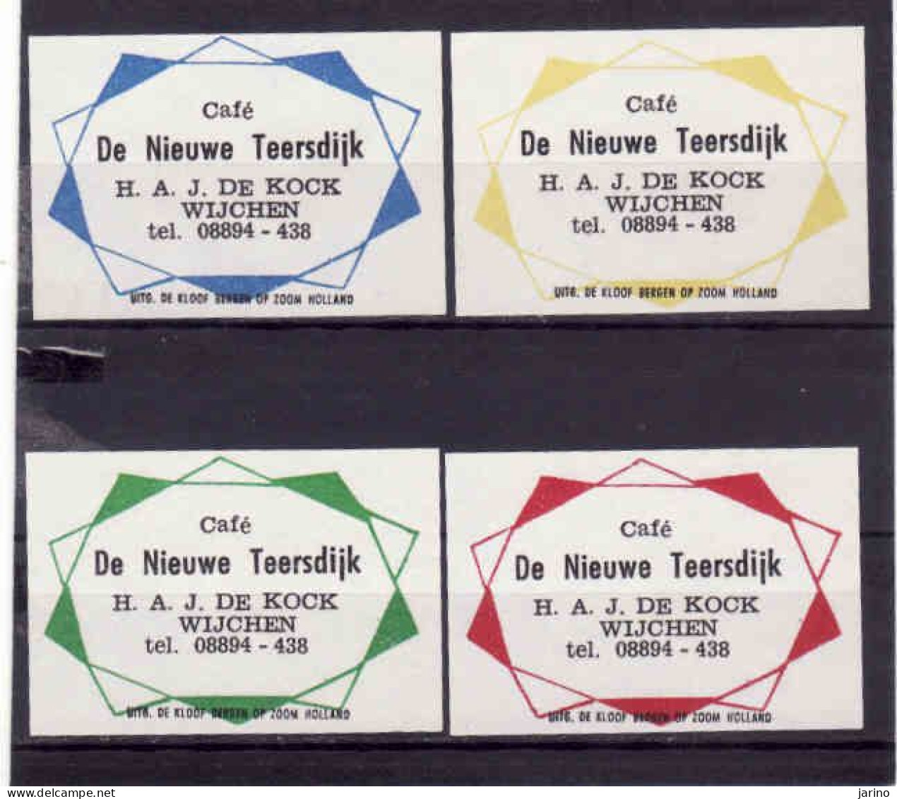 4 Dutch Matchbox Labels, WIJCHEN - Gelderland, Café De Nieuwe Teersdijk, H. A. J. De Kock, Holland, Netherlands - Boites D'allumettes - Etiquettes
