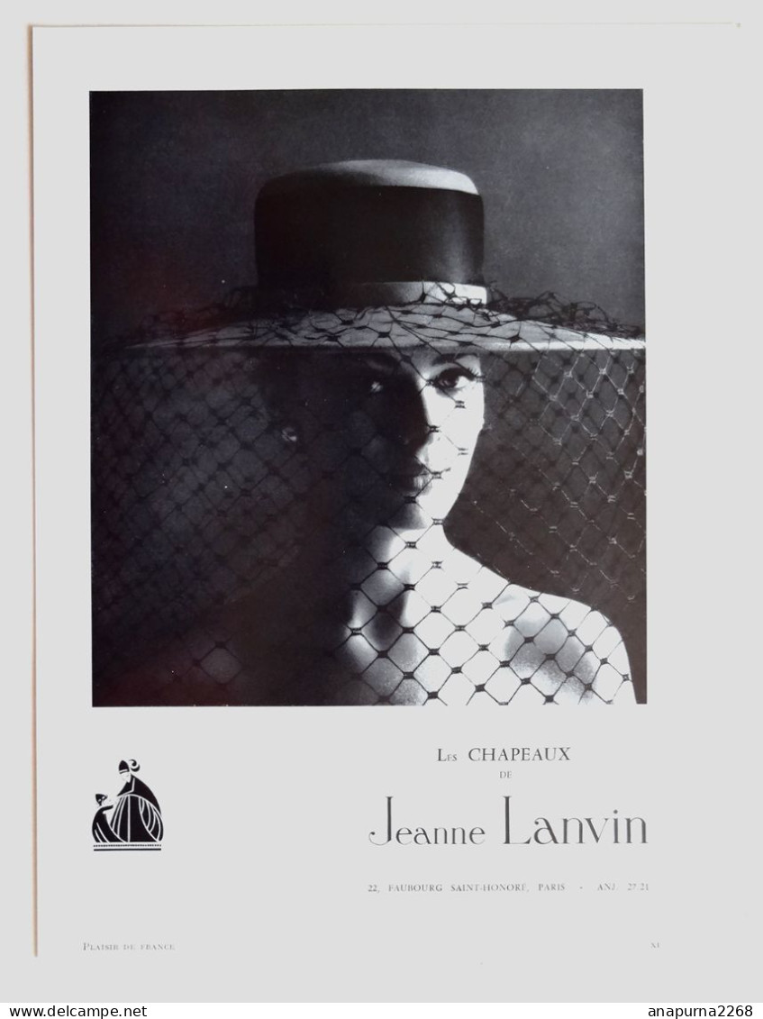 PUBLICITE ....MODE......LES CHAPEAUX DE JEANNE LANVIN - Publicidad