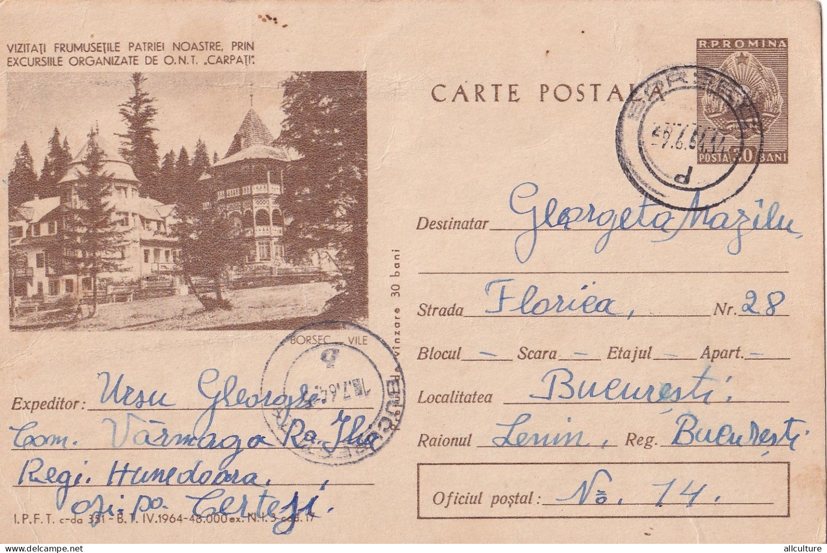 A24482 -  BORSEC VILE Resort Mountain VILE PENSIONS Postal Stationery ROMANIA 1964 - Interi Postali